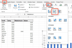 Excel grafikte maksimum değeri farklı renkte göstermek